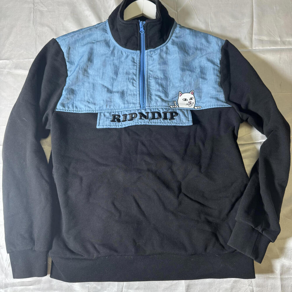 RipNDip Peeking Nermal Beverly Half Zip Pullover Sweatshirt Black Blue M - Picture 4 of 8